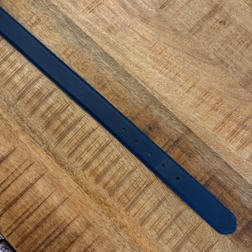 Polo Ralph Lauren Leather Belt Mens 40 Pony Logo Navy Blue Silver Buckle Preppy
